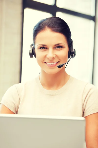 Helpline operator with laptop computer — Stock Photo, Image