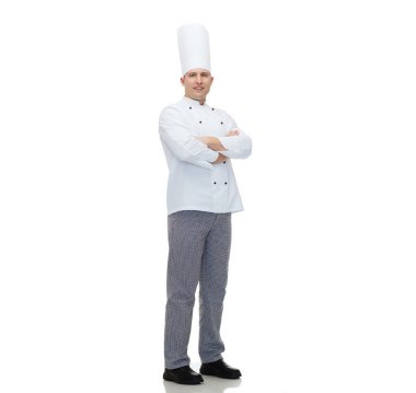 happy male chef cook with crossed hands clipart