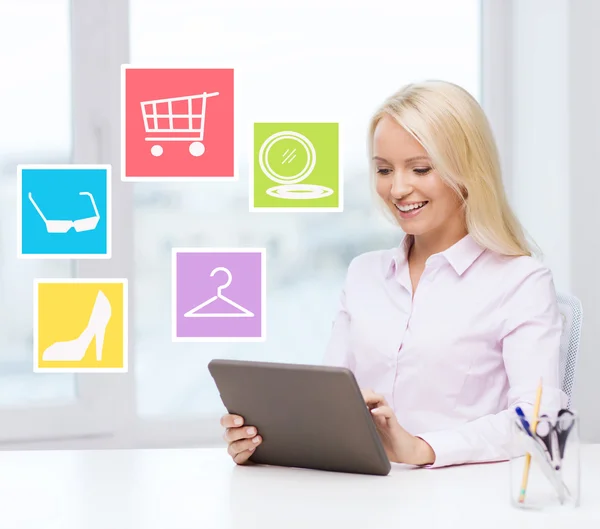 Smiling businesswoman or student with tablet pc — Stock Photo, Image