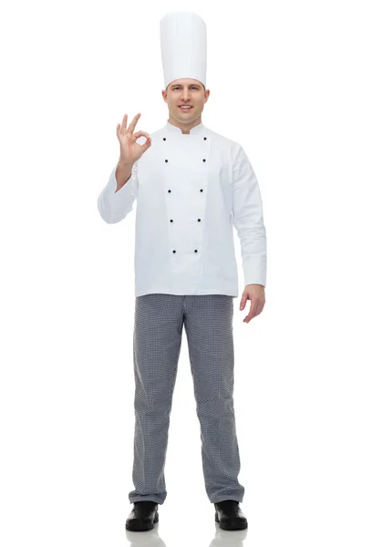 Happy male chef cook showing ok sign — Stock Photo, Image