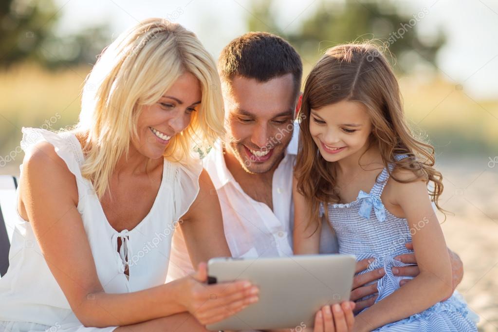 Happy Family With Tablet Pc Taking Picture Stock Photo By C Syda Productions