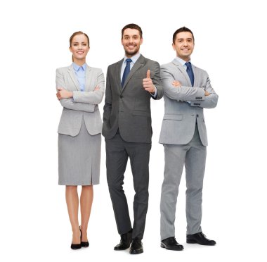 group of smiling businessmen showing thumbs up clipart