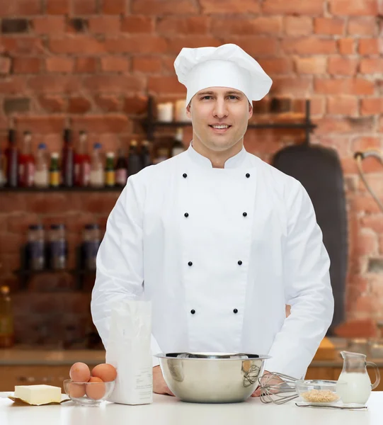 Happy male chef cook baking — Stock Photo, Image