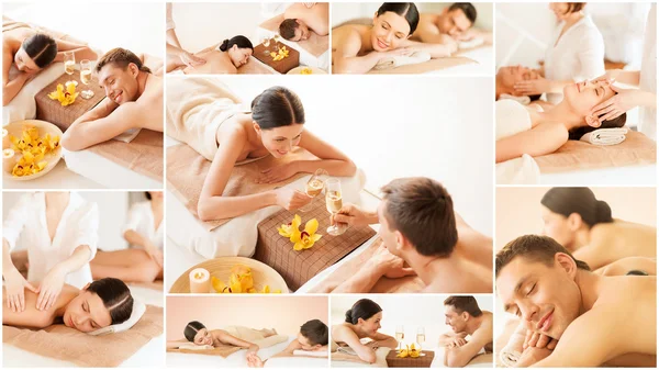 Happy family couple in spa salon — Stock Photo, Image