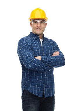 smiling man in helmet with gloves clipart