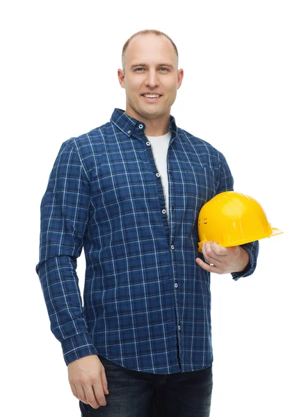 Sorrindo homem no capacete com luvas — Fotografia de Stock