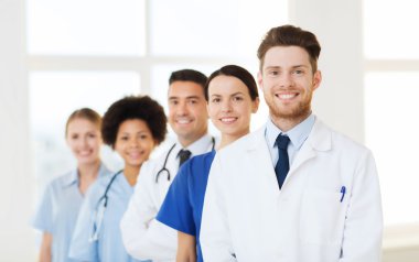 group of happy doctors at hospital clipart