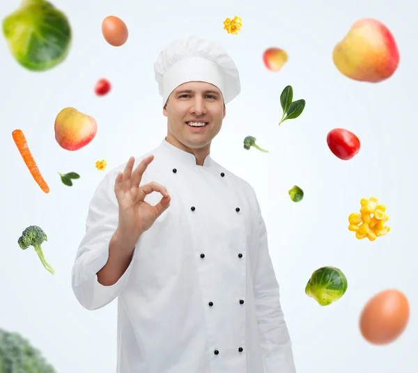 Happy male chef cook showing ok sign — Stock Photo, Image