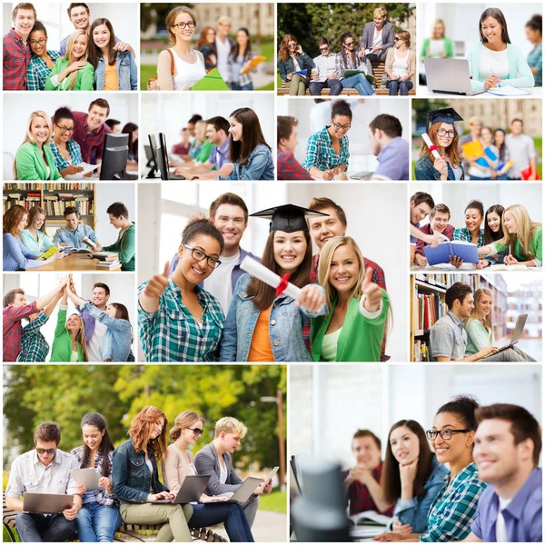 Collage con muchas fotos de estudiantes universitarios — Foto de Stock