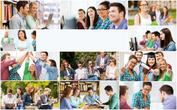 Collage con muchas fotos de estudiantes universitarios —  Fotos de Stock