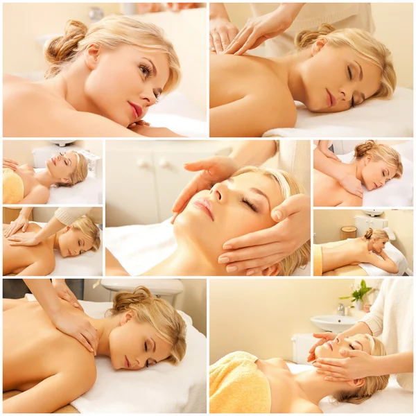 Mulher fazendo massagem facial ou corporal no salão de spa — Fotografia de Stock