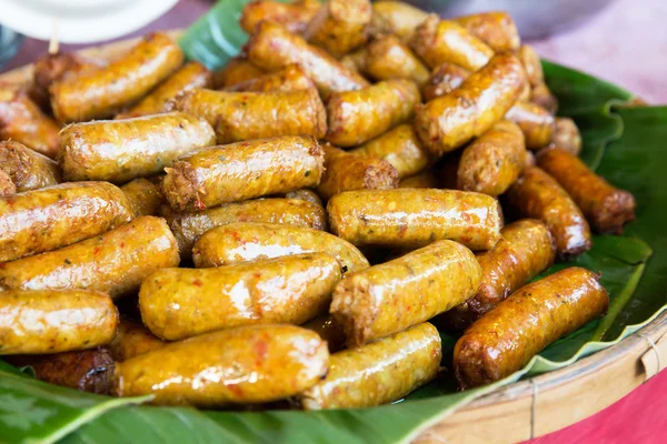 Grilled sausages at street market — Stock Photo, Image