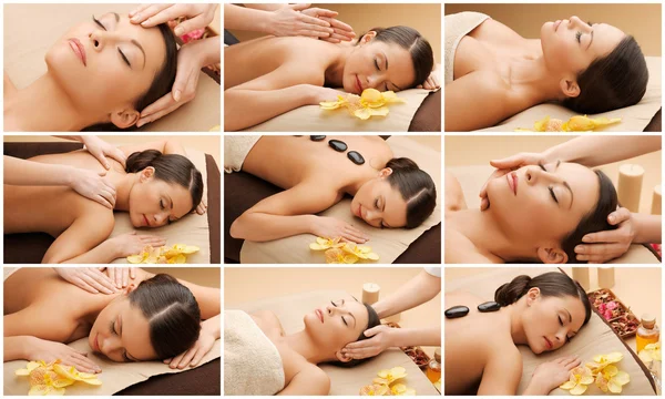 Kvinna med ansiktet eller kroppen massage i spasalong — Stockfoto