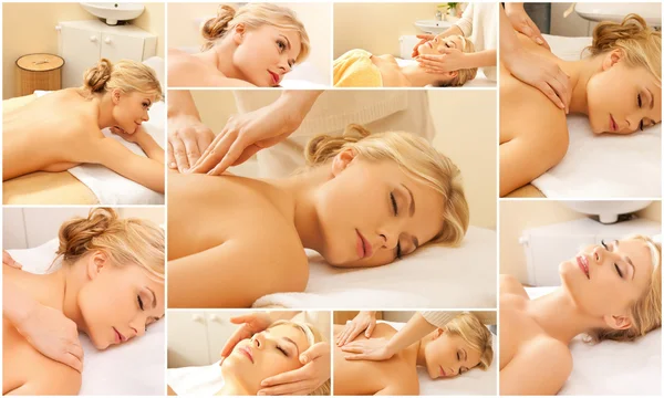 Woman having facial or body massage in spa salon — Stock Photo, Image