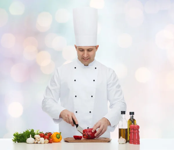 Happy male chef cook cooking food — Stock Photo, Image