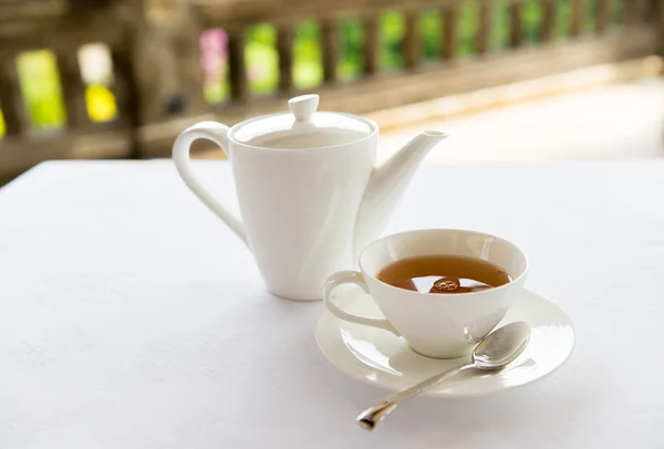 Tea-set on table at restaurant or teahouse — Stock Photo, Image