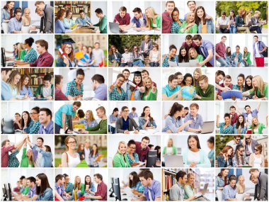 collage with many pictures of college students clipart