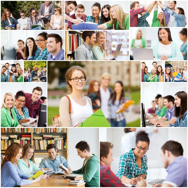 Collage mit vielen Bildern von Studenten — Stockfoto