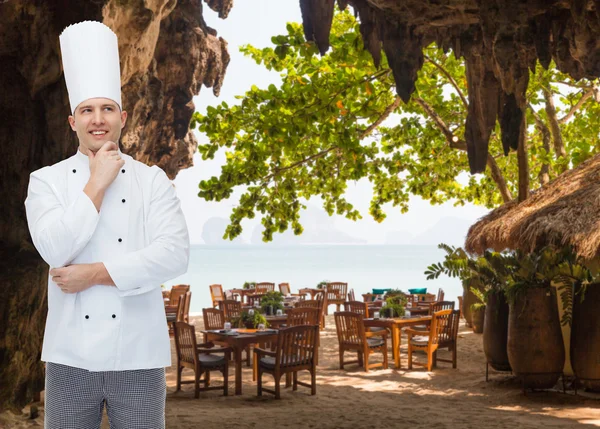 Happy male chef cook thinking — Stock Photo, Image