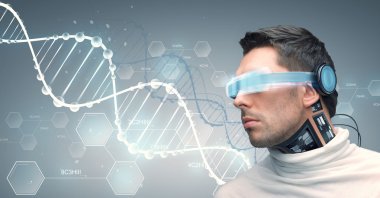 man with futuristic glasses and sensors clipart