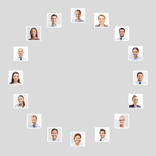 Many business people portraits in circle — Stock Photo, Image