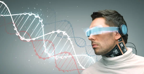 Man with futuristic glasses and sensors — Stock Photo, Image