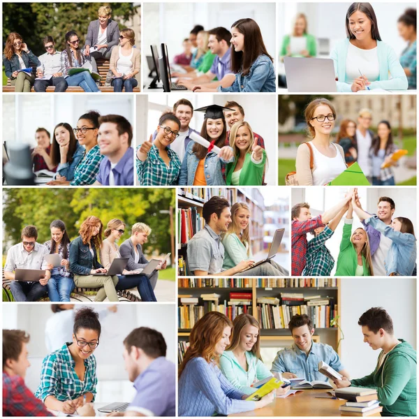 Collage mit vielen Bildern von Studenten — Stockfoto