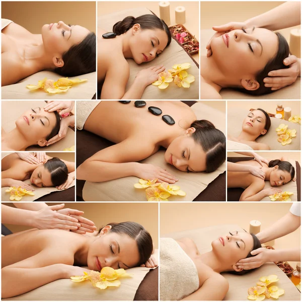 Woman having facial or body massage in spa salon — Stock Photo, Image