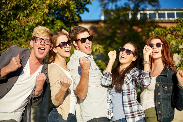 Gruppe glücklicher Freunde zeigt Triumphgeste — Stockfoto