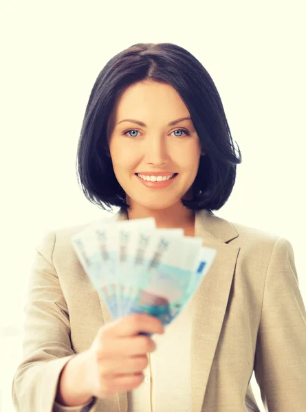 Lovely woman with euro cash money — Stock Photo, Image