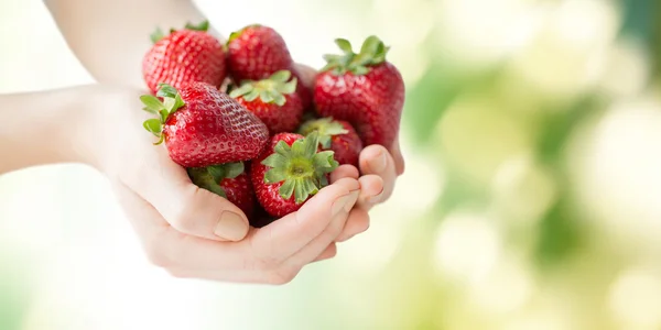 Close up of woman hands holding strawberries — Stock Photo, Image