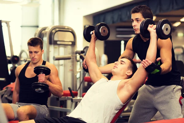 Gruppo di uomini con manubri in palestra — Foto Stock