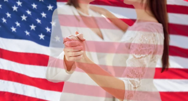 Close up of happy married lesbian couple dancing — Stock Photo, Image