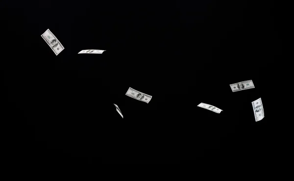 Close up of us dollar money flying over black — Stock Photo, Image