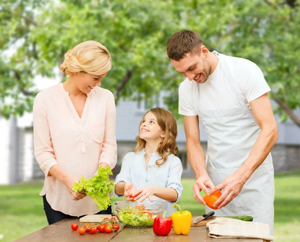 Cuisine familiale heureuse salade de légumes pour le dîner — Photo