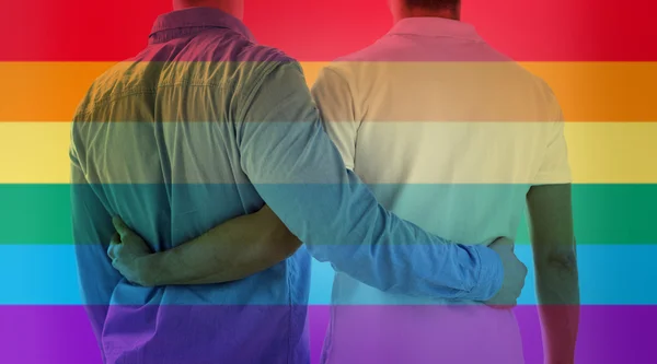 Närbild av glada manliga homosexuella par kramas — Stockfoto