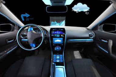 car salon with navigation system and meteo sensors clipart