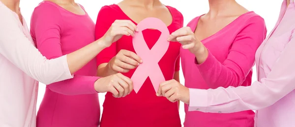 Close up of women with cancer awareness ribbons — Stock Photo, Image