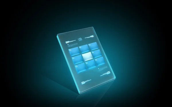 Светящийся виртуальный планшет с кнопками на экране — стоковое фото