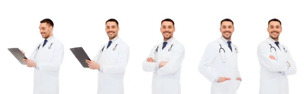 Happy doctors with clipboard and stethoscope — 图库照片