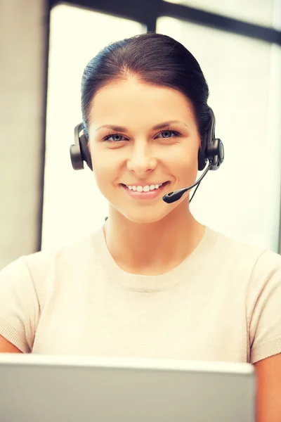 Helpline operator with laptop computer — Stock Photo, Image