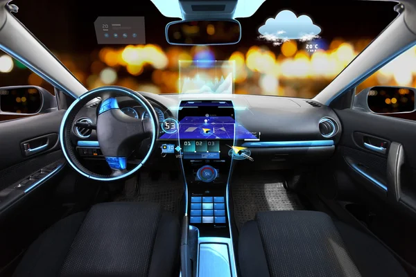 Car salon with navigation system and meteo sensors — 图库照片