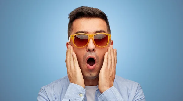 Face of scared man in shirt and sunglasses — Stock Photo, Image