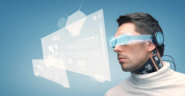 Man with futuristic glasses and sensors — Stock Photo, Image