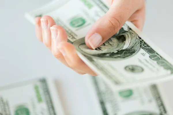 Close up of woman hand counting us dollar money — Stock Photo, Image