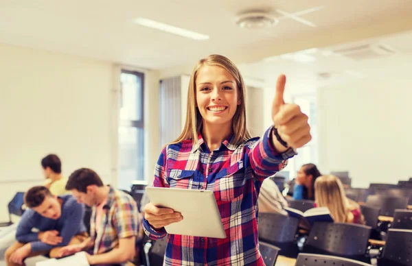 Groupe d'étudiants souriants avec tablette pc — Photo