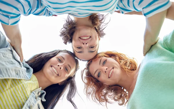 Happy young women or teenage girls on city street — 스톡 사진