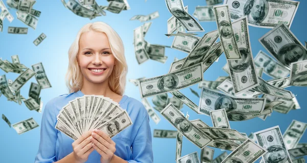 Smiling businesswoman with dollar cash money — Stock Photo, Image