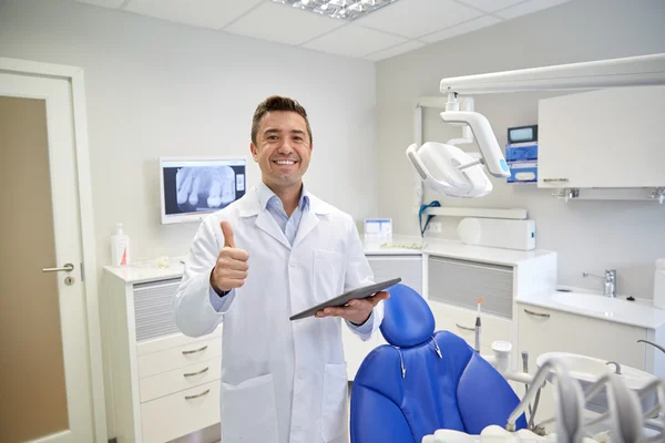 Happy dentist showing thumbs up — Stock Photo, Image