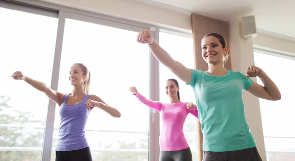 Grupo de mujeres felices haciendo ejercicio en el gimnasio — Foto de Stock